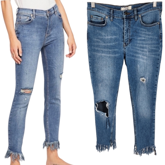 Free People Denim - Free People We the Free High Rise Ripped Cropped Skinny Jean Fringe Hem 28